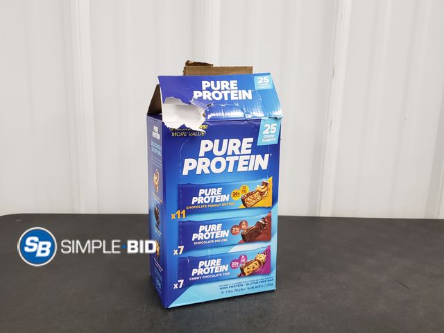 Lot 58-60934 - Pure Protein -- Chocolate peanut buttter - Chocolate Deluxe - Chewy Chocolate chip 25 count individu...