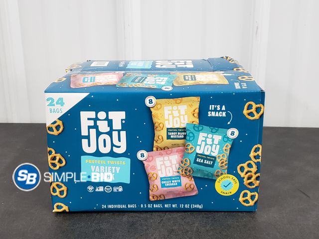 Lot 58-54306 - FIT JOY Pretzels -- Sea salt - Tangy Dijon mustard - Cheezy white cheddar .5 oz bags - unopened