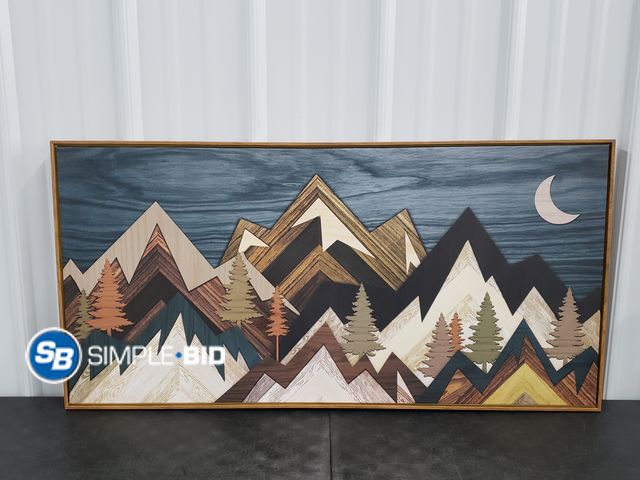 Lot 58-40562 - Decorative Mountain/Tree Canvas Print with Wood Frame - 20 x 40"