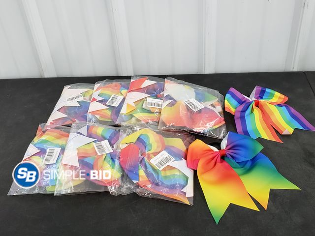 Lot 58-53429 - Lot of (14) New Rainbow Hair Bows for Girls (cheerleader bows) -- 7 packages of 2
