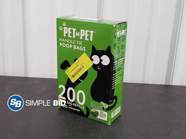 Lot 58-64059 - Pet n Pet Handle Tie Poop Bags  - 200 Count 8x15" Green