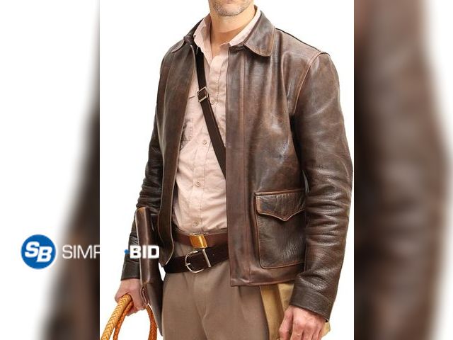 Lot 58-29353 - New Gava Men's Raiders of The Lost Jones Harrison Indiana Brown Leather Jacket, Vintage explorer dis...