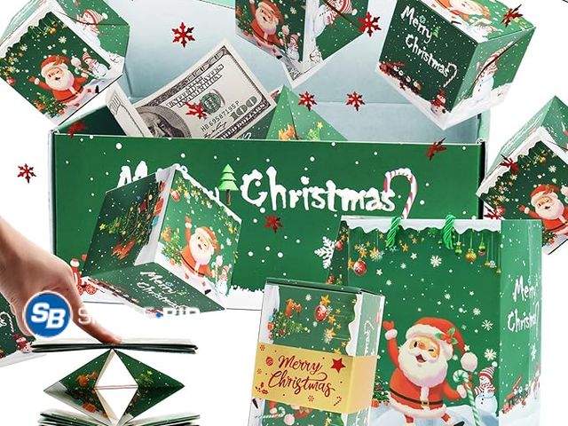 Lot 58-26027 - CHRISTMAS IN JULY! New Surprise Gift Box Explosion for Money, Unique Folding Bouncing Red Envelope G...