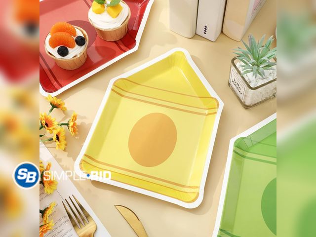 Lot 58-39079 - New 100pcs  Back to School Paper Plates 4 Color Crayon Disposable Plate First Day of School Dinner D...