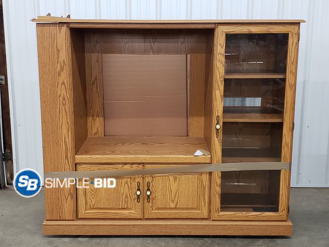 Lot 58-80260 - Wooden Entertainment Center with Glass Door and Drawers on the Bottom - Great for any College kid - ...