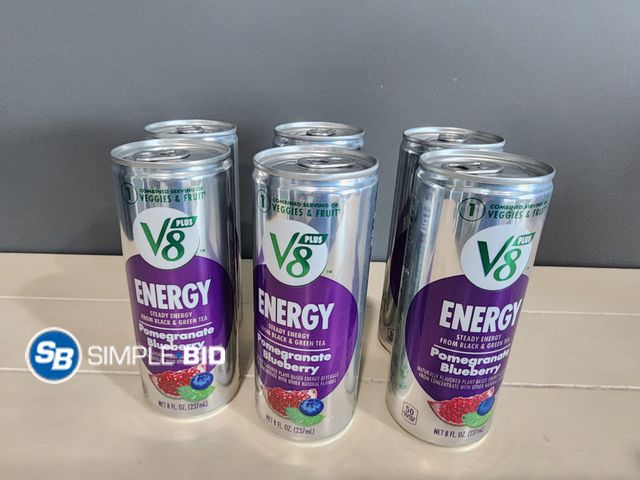 Lot 58-21462 - Lot of (6) V8 Plus Energy Drinks POMEGRANATE BLUEBERRY - 8 fl oz each unopened - out of box