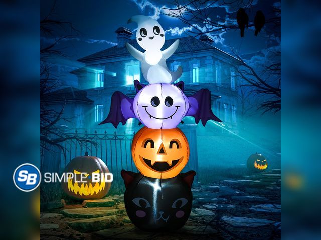 Lot 58-32317 - HOMCOM 6FT Halloween Inflatable LED Ghost Bat Pumpkin Black Cat Pole - appears unused