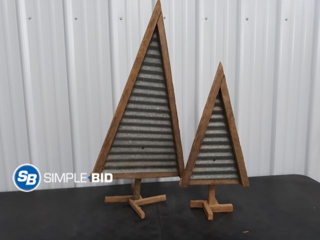 Lot 58-38008 - Lot of (2) Rustic Handmade CHRISTMAS TREES with wood and metal (1) approx. 3ft (1) approx 2ft