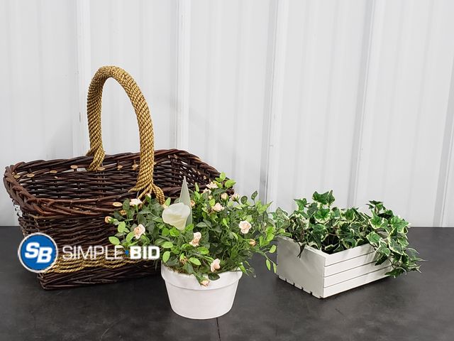 Lot 58-84372 - Lot of (2) Faux Plant Decor with Wooden Basket