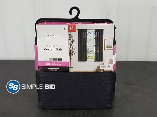 Lot 58-63737 - Mainstays Charcoal Grey Curtain Pair - 2 Panels - 40 x 63" - new