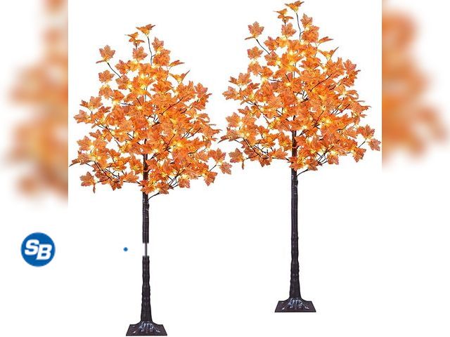 Lot 58-28705 - New LIGHTSHARE 2PCS 6FT 240LED Artificial Lighted Maple Tree Warm White Fall Decorations Indoor Outd...