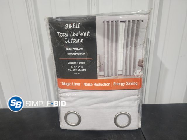 Lot 58-34836 - SUN+BLK Kinsley Total Blackout Window Curtains, 2-pack Kinsley Silver - unopened