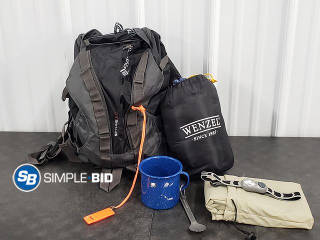 Lot 58-74666 - Skyline 8.0 Outdoor Hiking Backpack - Comes with Some Hiking Supplies - Used But in Great Condition.