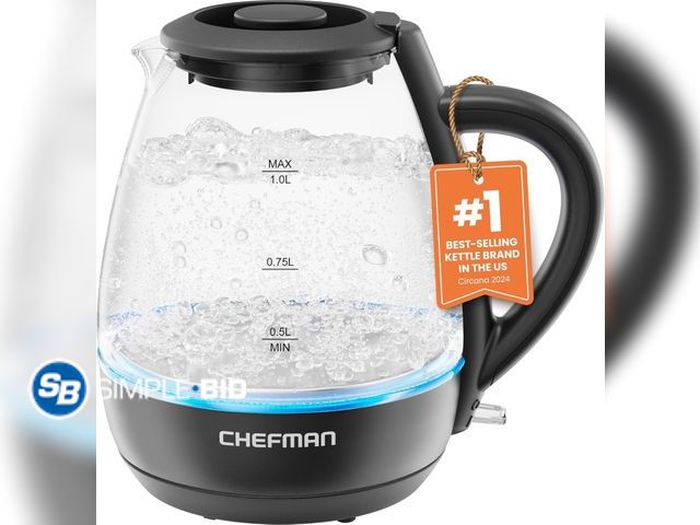 Lot 58-58944 - New Chefman 1L Electric Glass Kettle w/ LED Indicator Light, Automatic Shutoff - Black