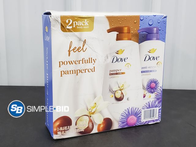 Lot 58-54350 - DOVE! Feel Powerfully pampered -- Body wash - PAMPER - ANTI-STRESS - 30.6 fl oz each