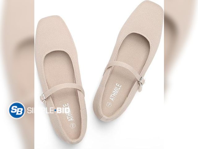 Lot 58-74655 - New ATHMILE Square Toe Ballet Flats Mary Janes Shoes Women with Padded Heel &amp; Adjustable Strap, ...