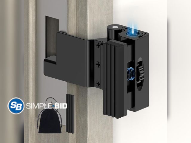 Lot 58-83347 - New Portable Door Lock, Door Reinforcement Lock, Black-1PC | No Drilling Door Security Latch Stopper...