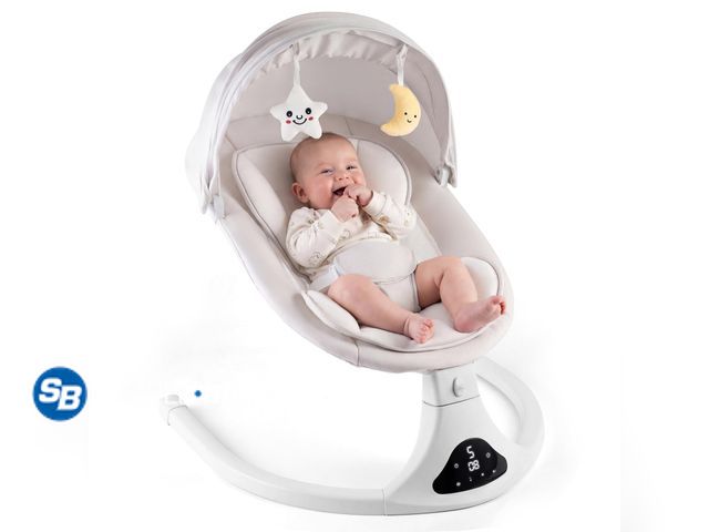 Lot 58-75954 - New Electric Baby Swing with Remote Control,5 Speeds&amp;Portable&amp;Cozy(0-12M,Grey) Safety lock&a...