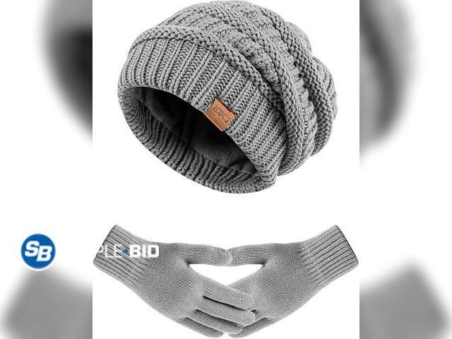 Lot 58-83835 - New Women's Beanie Hat Gloves Set, Fleece Lined Winter Hat with Touchscreen Gloves for Cold Weather