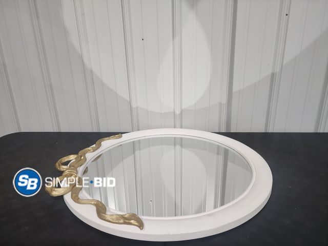 Lot 58-25766 - Large Round White Mirror with Gold Bow