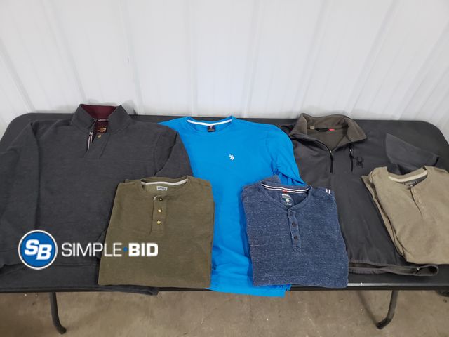 Lot 58-77304 - Lot of (6) MEN'S Crew Sweaters - Pullovers, long sleeve shirts various styles  used but in good cond...