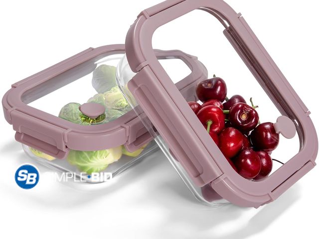 Lot 58-62922 - New Borohouse 2-Pack Glass Food Storage Containers with Tempered Lids (21.3oz/2.7cup) - Airtight Sna...
