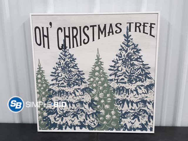 Lot 58-36545 - New Stupell Industries Oh Christmas Tree Vintage Canvas Wall Art, Design by Kim Allen white framed -...