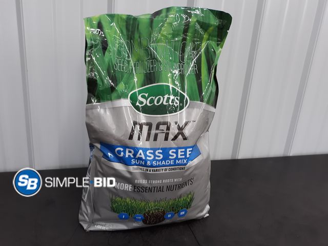 Lot 58-83873 - Scotts Max Grass Seed Sun and Shade Mix 12lb - unopened