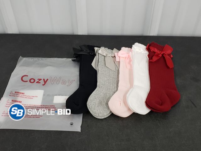 Lot 58-41100 - Lot of (5) Pairs of Cozy Way Knee High Bow Socks