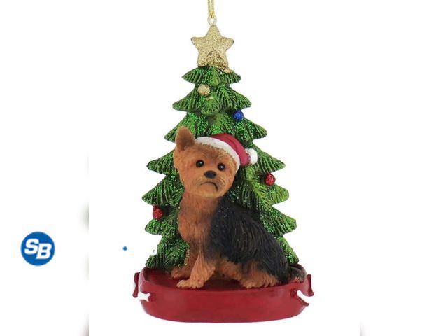 Lot 58-73251 - CHRISTMAS IN JULY! New Kurt Adler C7954YO Yorkshire Terrier with Christmas Tree Ornament, 4.25-inch ...