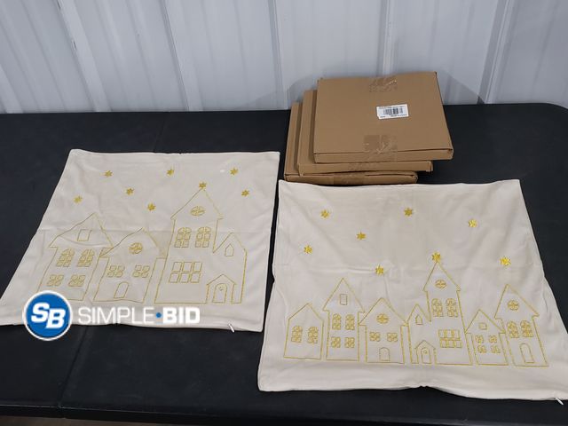 Lot 58-73218 - CHRISTMAS IN JULY! Lot of (8) New Decorative Village Gold pillow coverings 18" x 18"