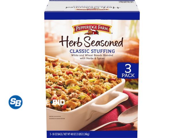 Lot 58-72354 - Pepperidge Farm Herb Seasoned Classic Stuffing, 16 oz. Bags, 3-Pack Box - unopened - expired