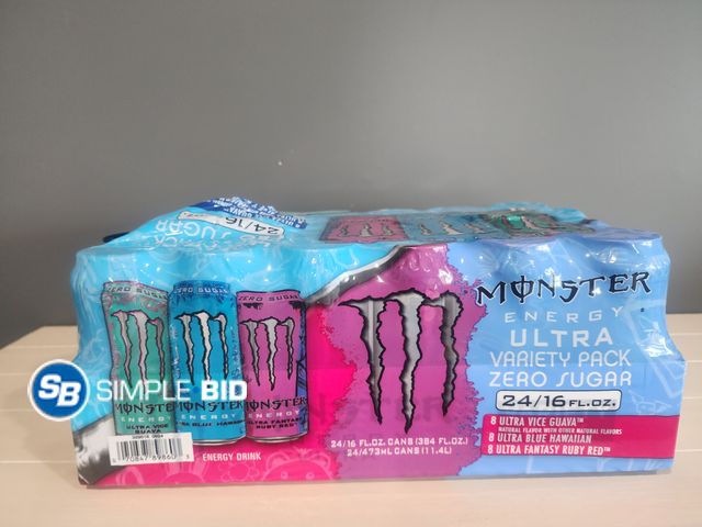 Lot 58-35727 - MONSTER! Energy Drinks -- Ultra vice Guava - Ultra blue Hawaiian - ultra Fantasy Ruby Red 16 fl oz e...