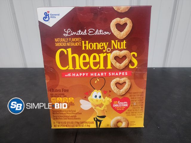 Lot 58-60842 - Honey Nut CHEERIOS with happy heart shapes - 2 boxes - unopened - best by 12/26