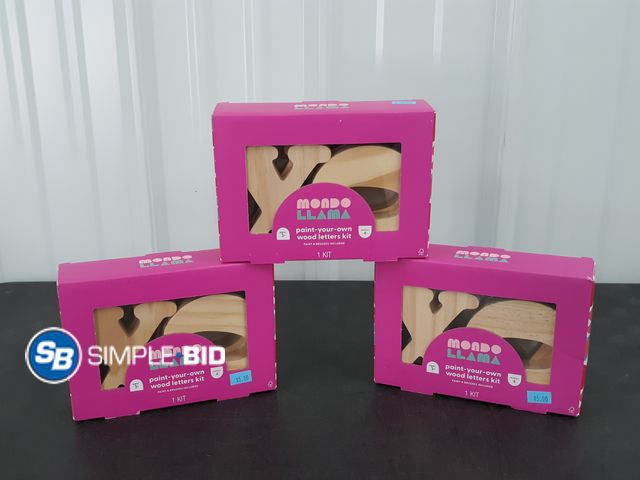 Lot 58-33532 - Lot of (3) New Mondo Llama -- Paint your own Wood letters kit -- includes Paint and brushes