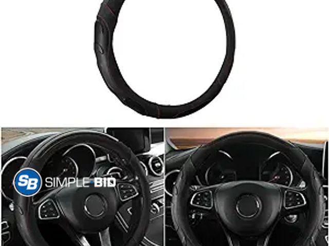 Lot 58-21098 - New Leather Steering Wheel Cover, Auto Car Stretch Steering Wheel Protector, Universal 15 Inch Anti-...