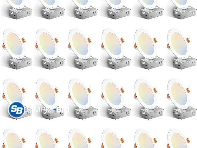 Lot 58-34426 - Amico 24 Pack 6 Inch 5CCT Ultra-Thin LED Recessed Ceiling Light with Junction Box, 1050LM Brightness...