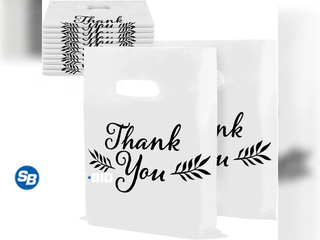 Lot 58-74310 - New Thank You Bags, Merchandise Bags, Shopping, 16" x 18", 100 Pk, Black, White | Houseables for Ret...