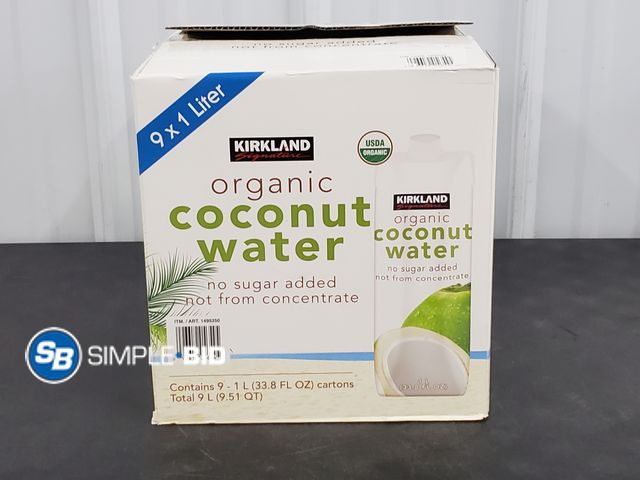 Lot 58-51089 - Kirkland Organic coconut Water - 7 1 liters - unopened - best by 8/26