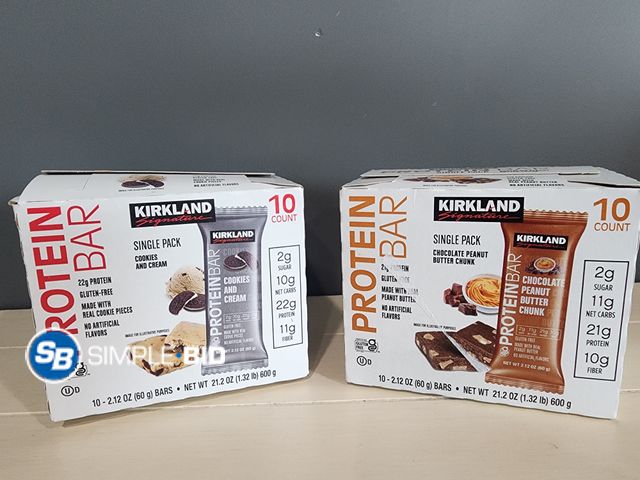 Lot 58-26008 - Kirkland Protein Bars - (10)  Chocolate Peanut Butter Chunk-  - (9) Cookies and cream in box- indivi...