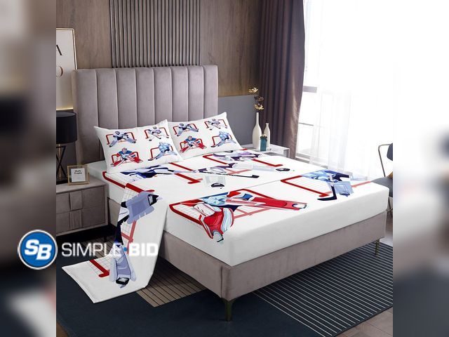 Lot 58-53911 - New Ice Puck Game Sheets Set Ice Hockey Sports Player Bedding Set for Kids Bed Sheet Set Splash Ink ...