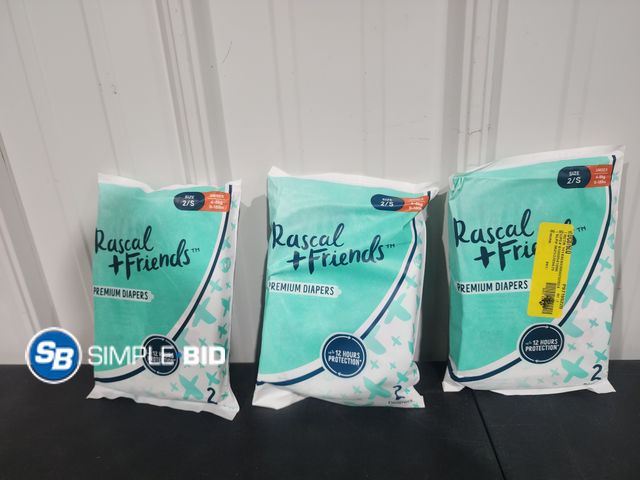 Lot 58-17617 - Lot of (3) New Rascal + Friends Premium Diapers - 2 diapers in each package - - SIZE S - 9-18LBS