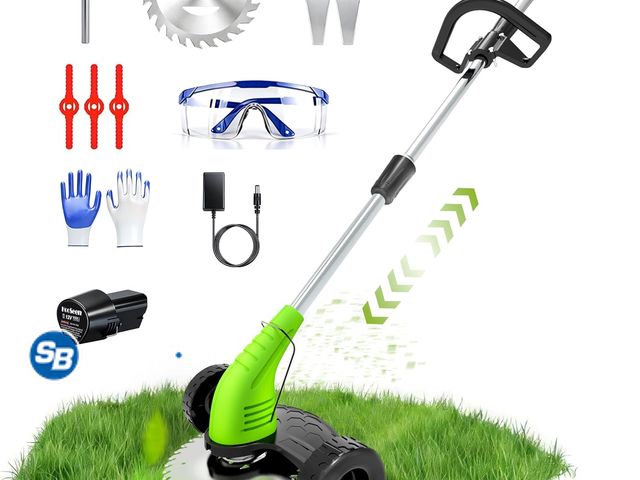 Lot 58-75914 - New Cordless String Trimmer,Weed Wacker,Grass Trimmer with 2 Types Blades 3-in-1 Wheeled with Roller...