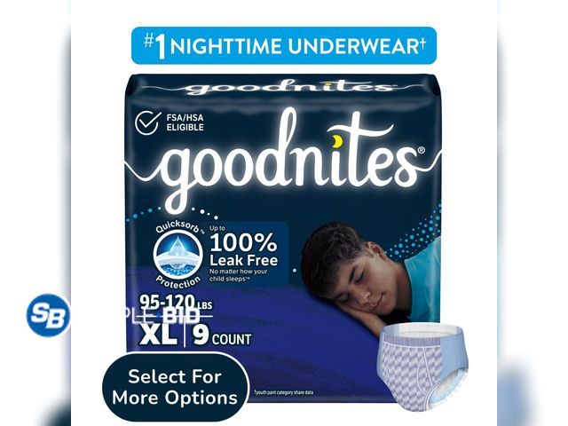 Lot 58-32205 - New Goodnites Bedwetting Underwear for Boys, XL (95-120 lbs), 9 Ct