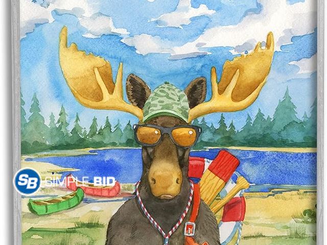 Lot 58-28253 - New Stupell Industries Happy Camper Life Guard Moose Framed Wall Art, Design by Paul Brent 24x24