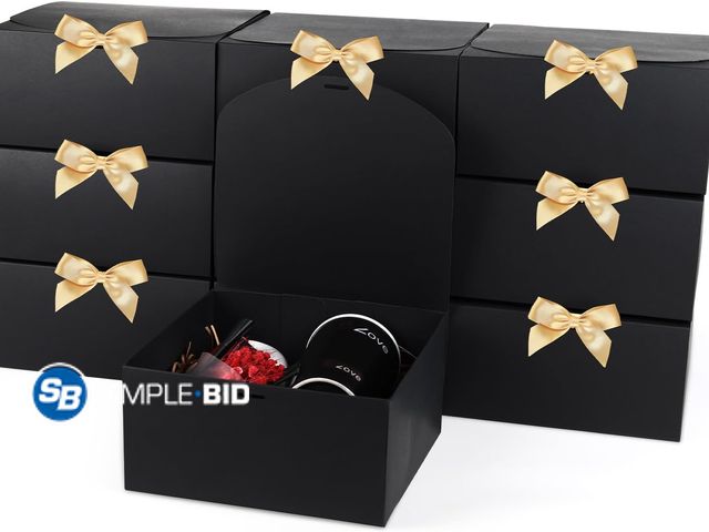 Lot 58-63435 - Lot of (2) New YEEHONG Gift Boxes with Lids, 8x8x4 Inch Kraft Paper Gift Box with Ribbon, Bridesmaid...