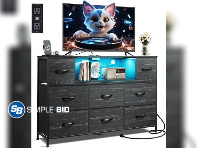 Lot 58-28726 - New WLIVE Black Dresser for Bedroom, TV Stand for Bedroom for 50, 55 inch TV with Charging Station a...