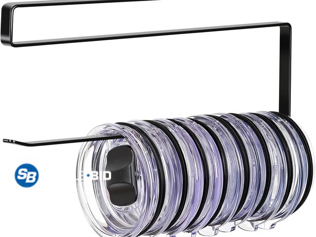 Lot 58-68653 - Lot of (2) New Tumbler Lid Organizer, Horizontal Tumbler Lid Storage Hook Up to 10 Lids, Space Savin...