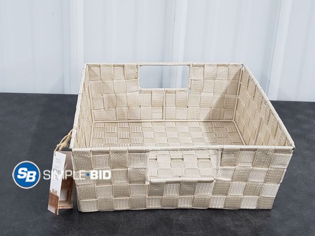 Lot 58-29998 - Simplify Large Shelf Woven Strap Tote, Decorative Storage Basket - Ivory/Tan Color - Dimensions: 15"...