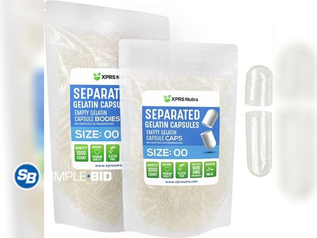 Lot 58-53754 - New XPRS Nutra Gelatin Size 00 Separated Capsules - 1000 Count Gelatin Empty Capsules Separated in B...